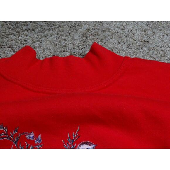 Northern Reflections Vintage Red Winter Birds Mock Neck Sweatshirt L Cottagecore - Picture 4 of 8